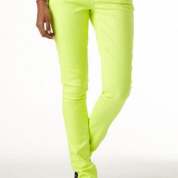 Electric Lime Green Color Jeans w/ Belt - Picture 1 of 7